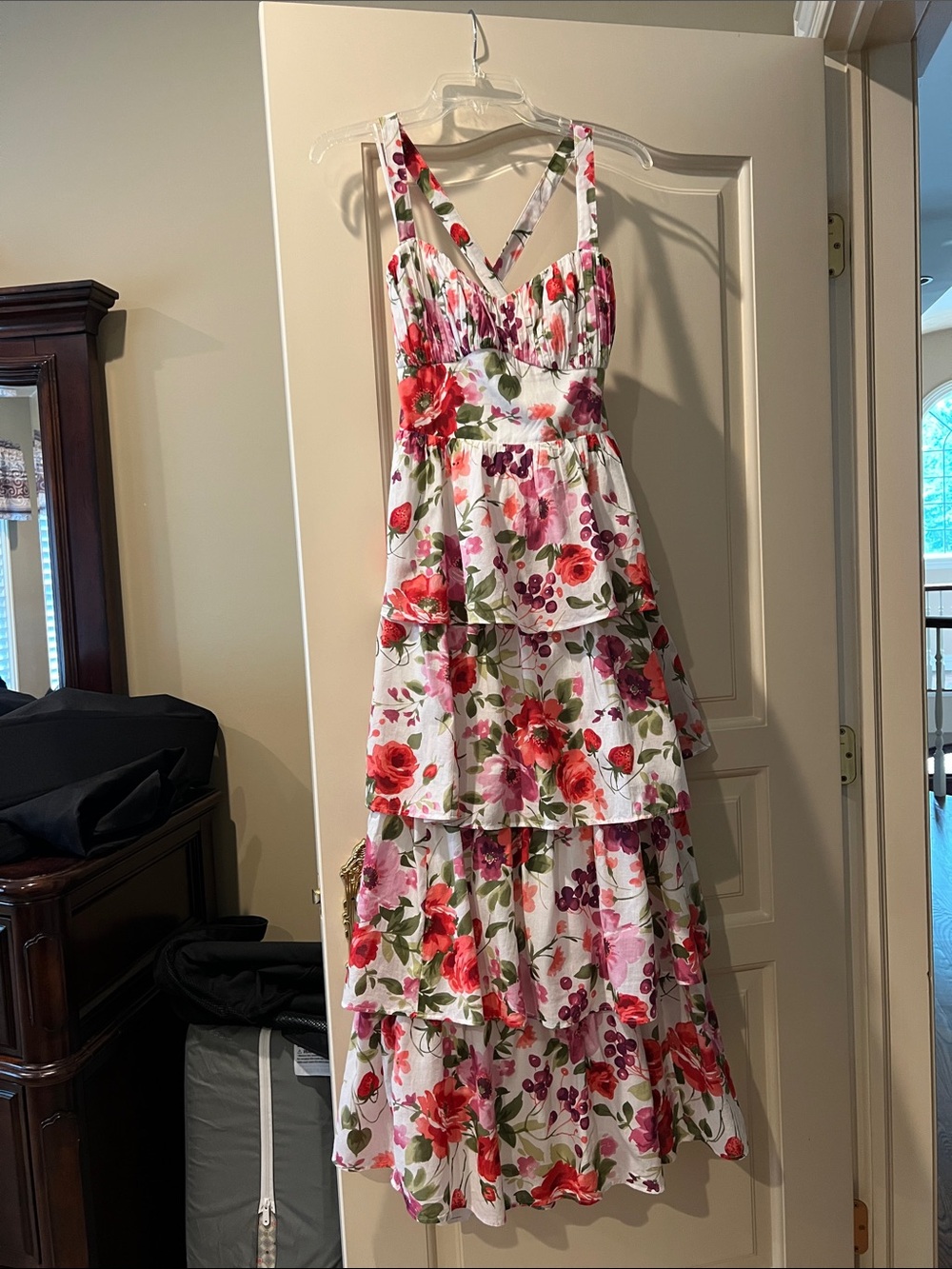 Abercrombie & Fitch White Maxi Dress with Pink and Red Floral Print